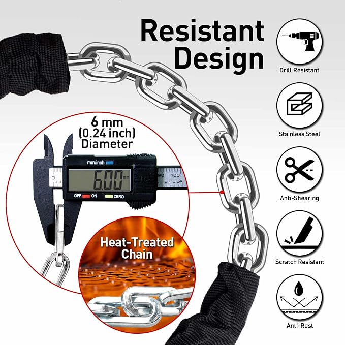 Bike Chain Lock Security 5 Digit Resettable Combination, 38.6 inches Heavy Duty Anti Theft Lock Chain for Bicycle, Motocycle, Scooter, Gate, Fence (Black-2PK, 3.2ft)