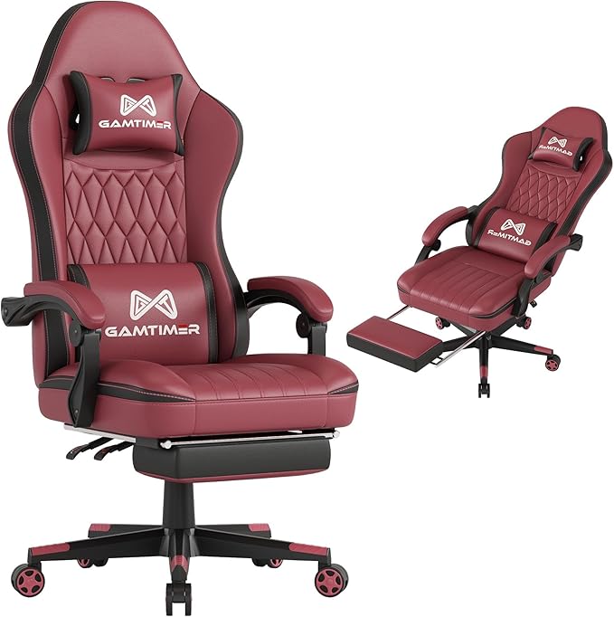 Gamtimer Gaming Chair with Footrest, Ergonomic Computer Chair, PU Breathable Material with Headrest and Lumbar Support, Suitable for Silla Gamer and Adults