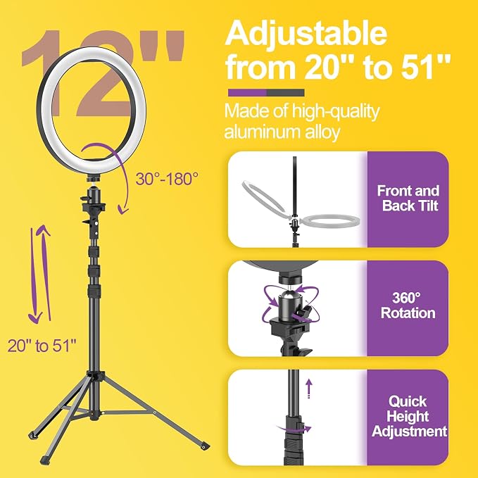 EMART 12" Ring Light with 55" Extendable Tripod Stands and Phone Holder, Dimmable LED Circle Round Light for Selfie Camera Photography/Makeup/YouTube Video/Vlogging/Live Streaming