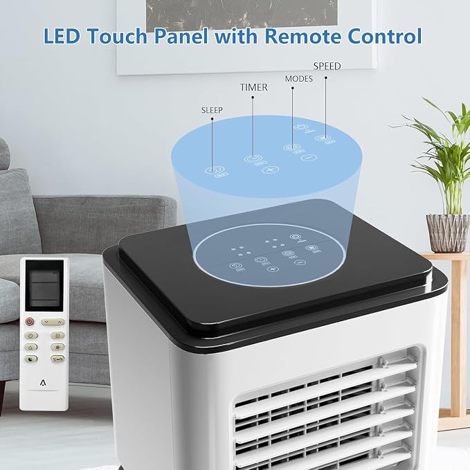 8000 BTU Portable Air Conditioners, 3-in-1 Portable AC Unit with Remote Control, Cool, Dehumidifier & Fan Modes for Rooms up to 350 sq.ft, Sleep Mode, 24-Hour Timer & Window Kit