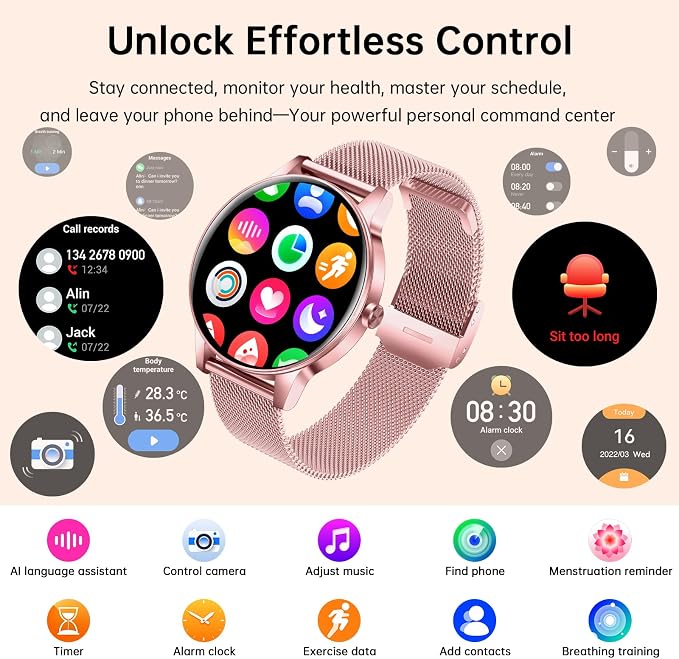 Smart Watches for Women(Answer/Make Calls), 1.27" HD Screen Fitness Tracker with Heart Rate/Sleep Monitor, 130+ Sport Modes IP68 Waterproof Activity Tracking, Smart watch for Android iOS, Purple-gold