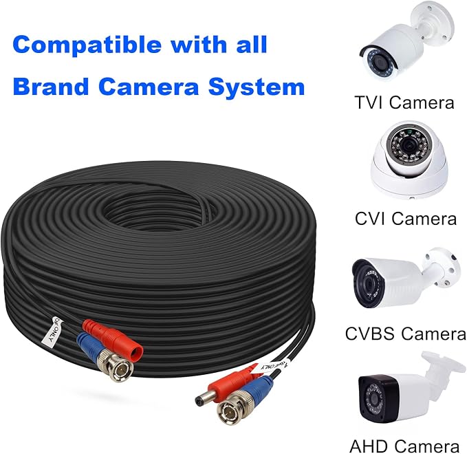 BNC Cable 30ft 4 Pack BNC Video Power Cable,Security Camera Cable for CCTV Camera DVR Security Systems(Included 8X BNC Adapters,100 Pcs Cable Clips)-Black, AIBNB4-30