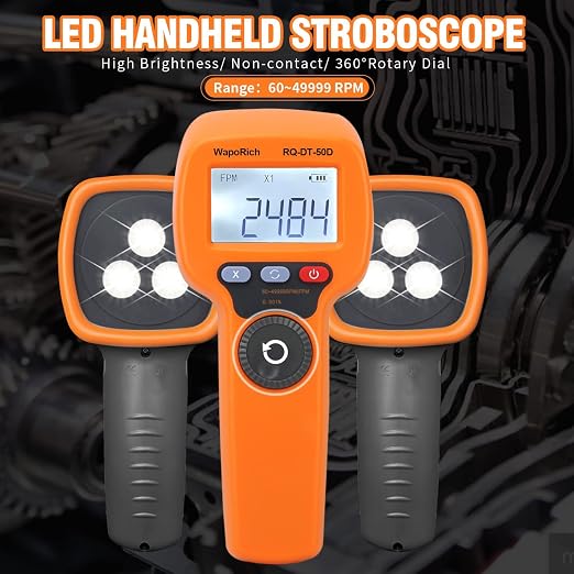 Digital Handheld Stroboscope, Digital Stroboscope 60-49999 FPM Non Contact Strobe Tachometer High Accuracy 0.001% Rechargeable LED Flash Strobe Tachometer for HVAC Motor Printing Spinning-DT50D