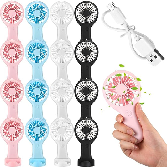 Woanger 12 Pcs Mini Handheld Fan Bulk 3 Speed USB Electric Battery Operated Small Portable Pocket Fan with Data Cable and Mounting Base Quiet Summer Gift for Wedding Camping Travel(Elegant Colors)