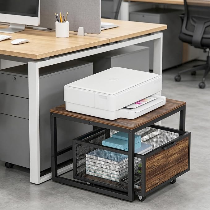 Mini Fridge Stand with Storage, End Table, Heavy Duty Refrigerator Stand with Mobile Drawer Basket for Dorm, Home, Kitchen, Office, Stand for Drinks Refrigerator, Wine Cooler, Water Dispenser