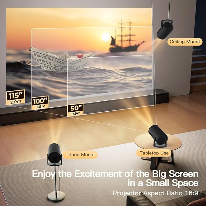 [Built-in Apps & 2025 Upgraded] Mini Projector with Wi-Fi 6 & Bluetooth 5.4, 1080P 4K Support Full HD, Auto Keystone 360° Portable Home Cinema Smart Projector for iOS/Android X1