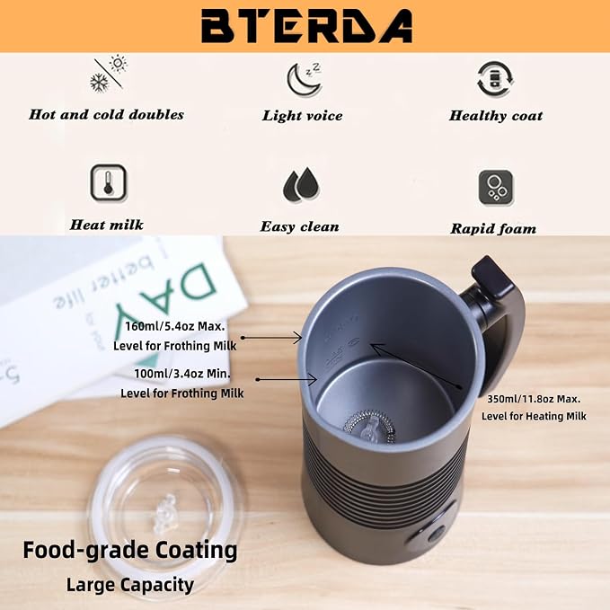 DIY Milk Frother,Large-Capacity Milk Warmer,11.9oz/350ml Electric Milk Steamer,Hot/Cold Stainless Steel Milk Frother,4 in 1 LED Touch Screen Milk Foam Maker for Coffee/Hot Chocolate/Latte/Cappuccinos