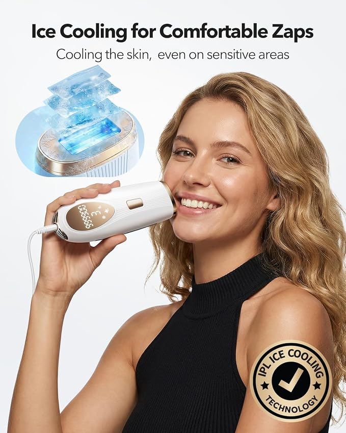 IPL Laser Hair Removal for Women and Men, At-Home Painless IPL Device with 5° Ice Cooling, 85% Hair Reduction for Armpits & Bikini and Full Body, White
