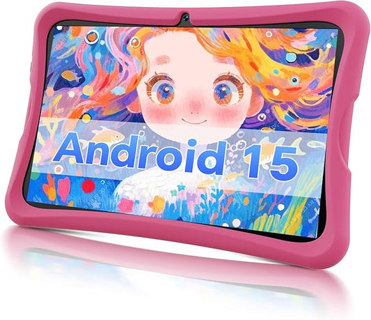 DigiLand 10.1 Inch Kids Tablet, Android 15 Tablet for Kids,6G+32GB up to 128GB,6000mAh Battery,Dual Camera,WiFi,BT 5.0,Best Electronics Tablets Gift for Kids,Shockproof Protective Case (Pink)