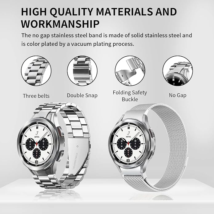 GOLDTOLUCK No Gap Stainless Steel Band Compatible with Samsung Galaxy Watch 8 7 6 5 4 Classic FE Pro Ultra 40mm 44mm 46mm 43mm 47mm 45mm 42mm Replacement Men Women Milanese Metal Elegant Casual