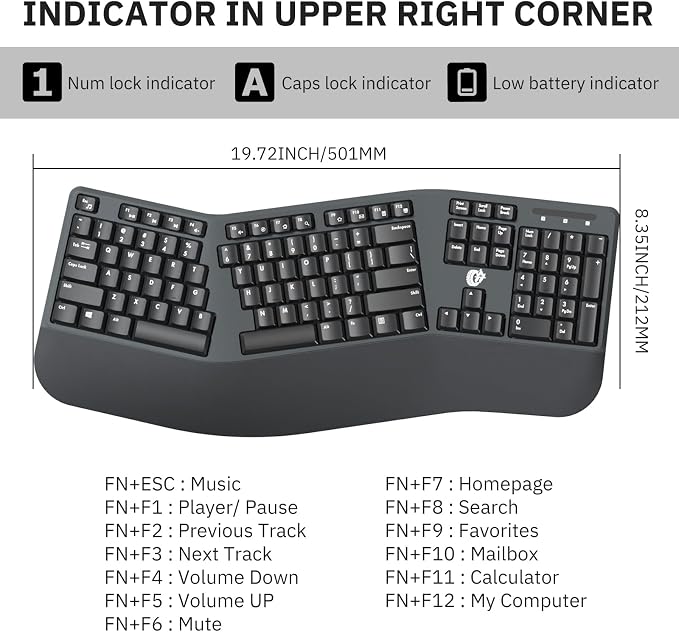 FOPETT Wireless Ergonomic Keyboard for PC, 2.4G Full Size Wireless Keyboard and Mouse Combo, Comfortable Natural Split Keyboard Mouse for Windows Computer Desktop Laptop