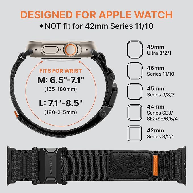 Bandletic Tactical Bands with Magnetic Buckle Compatible with Apple Watch Ultra 3 /Ultra 2 Band Men 49mm, Wide Stretchy Band for iWatch Bands 46mm 45mm 44mm 42mm Series 11 10 9 8 7 6 5 4 3 2 1 SE SE3