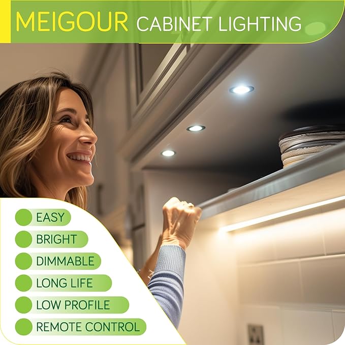 Hardwired Under Cabinet Lighting Kit, LED Under Counter Puck Lights, 120V Electric Wall Plug Adapter, Remote Control Dimmable, 10 Ways Octopus Junction Box, 10 Lights, Cool White