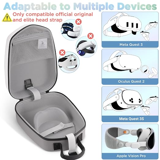 FOREGOER Hard Carrying Case Compatible with Meta Quest 3S/Quest 3/Oculus Quest 2 Official Original/Elite Strap VR Gaming Headset, Portable Travel Vision Pro Case for Touch Controllers Accessories