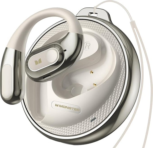 Monster Open Ear Headphones AC330, Wireless Earbuds Bluetooth 5.4 with Clear Talk, Stylish Rotating Case with Lanyard, Type-C Charging, Comfort Fit, 24H Playback, IPX5 Water Resistant, White