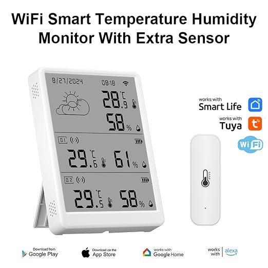 WiFi Hygrometer Thermometer Sensor: Smart Freezer Thermometer, APP Notification Alert, 1 Years Free Data Storage Export, 328 Feet Connecting Range, 3Pack Sensor & Hub Included