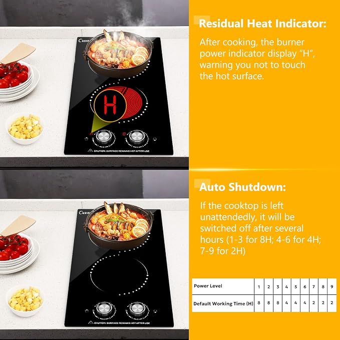 Portable Electric Cooktop 2 Burner 110V Plug in, 12 Inch 2000W Electric Stove Top with Knob Control, Countertop or Built-in Ceramic Hot Plate, for RV Dorm Apartment Kitchen Cooking