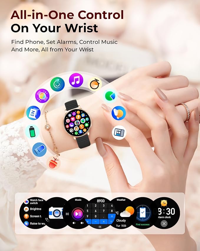 Smart Watch for Women, 1.27" HD Fitness Tracker with 4 Bands & Necklace Gift Set, Heart Rate SpO2 Sleep Monitor, 120+ Sport Modes, Call & Notifications, Smartwatch for Android iPhone, 40mm Black Gold