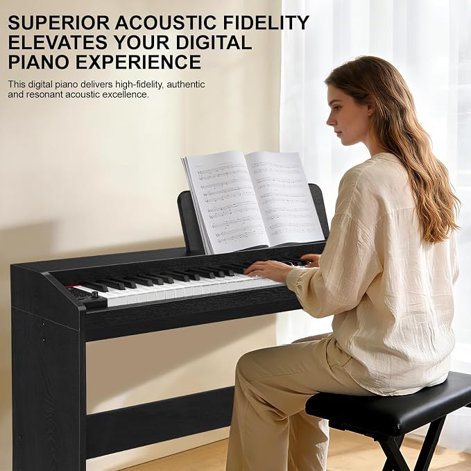 Digital Piano Keyboard 88 key,Semi-Weighted Electric Piano,Full Size Acoustic Piano for Beginners with Pedal, USB-MIDI Compatibility (Black)