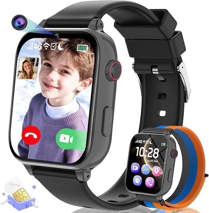 Kids Smart Watch for Boys Girls, 4G Smartwatch Phone for Children with GPS, Call, SOS, Video/Voice Chat, Parental App, Alarm, HD Touchscreen Watches for Kid Gifts Ages 4-12, Bright Grey