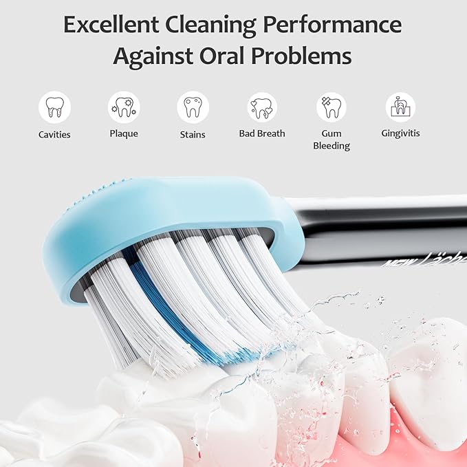 MGW Electric Toothbrush - Sonic Electric Toothbrush for Adults,Smart Timers & 3 Modes (3 Intensity Levels Each), IPX8 Waterproof, 4 Brush Heads, Travel Case, Black
