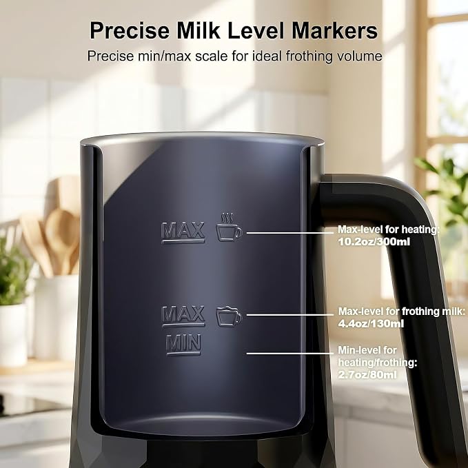 COFUN Milk Frother, 4-in-1 Electric Milk Frother and Steamer, 11.8oz Automatic Hot & Cold Foam Maker, Dishwasher Safe, Quiet Operation for Coffee, Latte, Cappuccino, Hot Chocolate (Black)