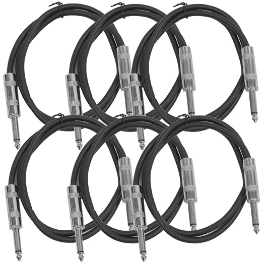 Seismic Audio SASTSX-3Black-6PK 3-Feet TS 1/4-Inch Guitar, Instrument, or Patch Cable, Black
