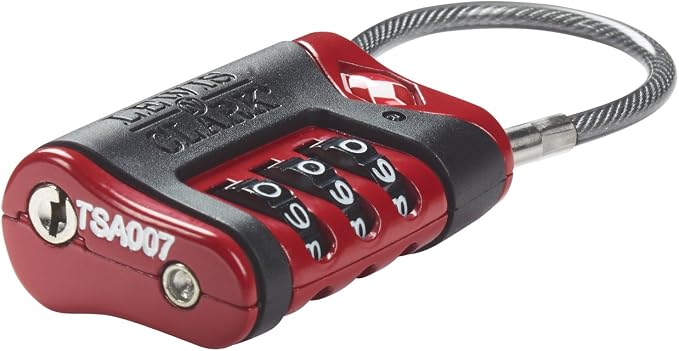 Lewis N. Clark TSA-Approved Easy-to-Set Combination Luggage Lock With Steel Cable, Red, One Size
