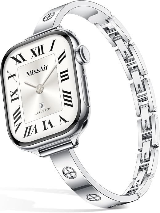 Missair Slim Bands Compatible with Apple Watch 38mm 40mm 41mm 42mm 44mm 45mm 46mm 49mm for Women, Thin Bracelet Dressy Designer Stainless Steel Metal Strap for iWatch Series 11 10 9 8 7 6 5 4 SE Ultra