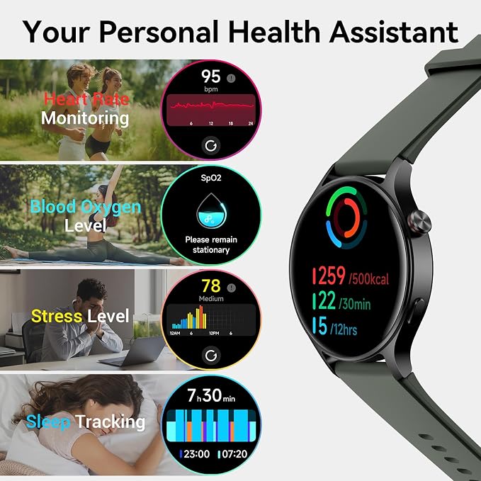 Fitpolo Smart Watch for Men Women,1.3" AMOLED Touchscreen Fitness Tracker, Make/Answer Calls, Heart Rate SpO2 Monitor, 3ATM Waterproof, Sleep & Activity Tracking Smartwatch for Android Phones iPhone