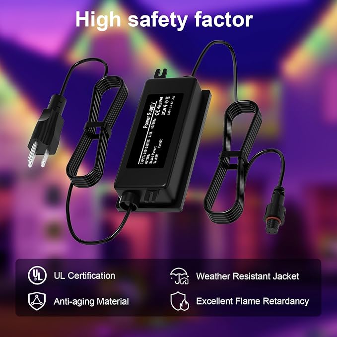 36V Power Supply for Govee Permanent Outdoor Lights Only Compatible with Govee H705A H705B H705C Power Adapter Cord (Flat 3-pin connectors are not Compatible with grooved 3-pin connectors)