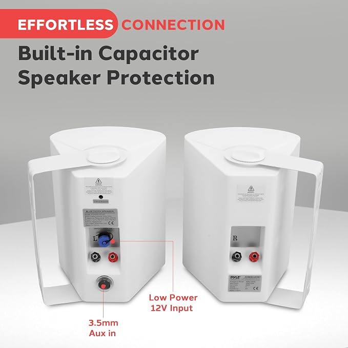 Pyle 5.25" Wall Mount Bluetooth Speakers, Waterproof Indoor/Outdoor Speaker System, 240W Max, Marine Grade, Wireless Music Streaming, Full Range Stereo, Suitable for Patio, Poolside, Home (White Pair)