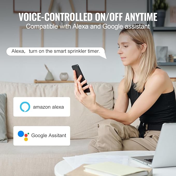 VEVOR Sprinkler Timer WiFi Water Timer, 2 Outlets, Smart Hose Faucet Water Timer with Brass Inlet, APP Remote Control via 2.4Ghz WiFi or Bluetooth, Voice Control, IPX6 for Garden, Yard Watering