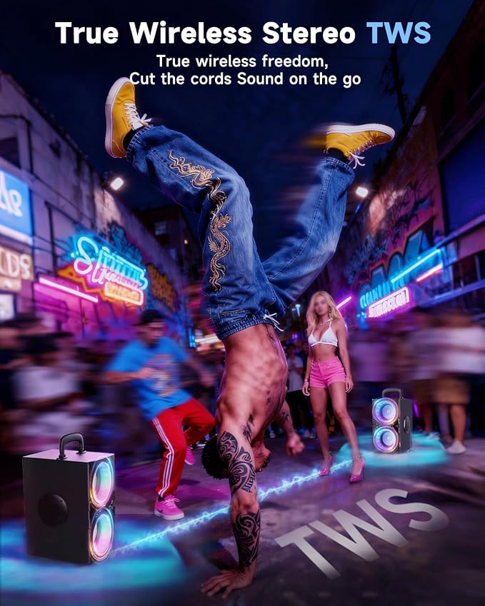 YIER Party Bluetooth Speaker:80W Peak Large Stereo Sound for Outdoor,Deep Bass,TWS,Loud with Lights,Portabe Wireless Big Speakers with Long Playtime,House,Projector,Movie