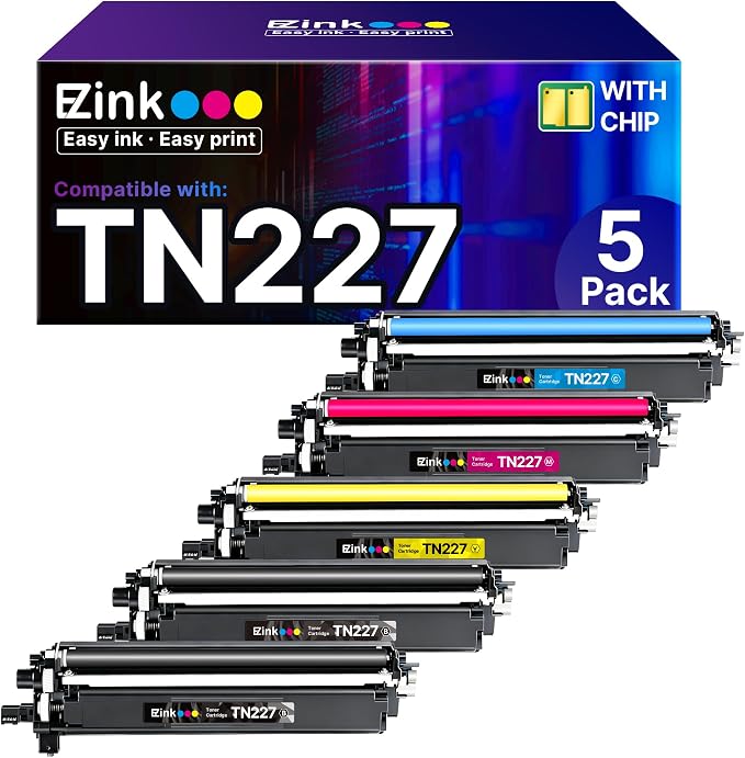 E-Z Ink TN227 Compatible Toner Cartridge Replacement for TN-227BK/C/M/Y High Yield Brother TN227 TN 227 TN-223BK/C/M/Y for HL-L3270CDW HL-L3290CDW MFC-L3770CDW MFC-L3750CDW HL-L3210CW (5 Pack)
