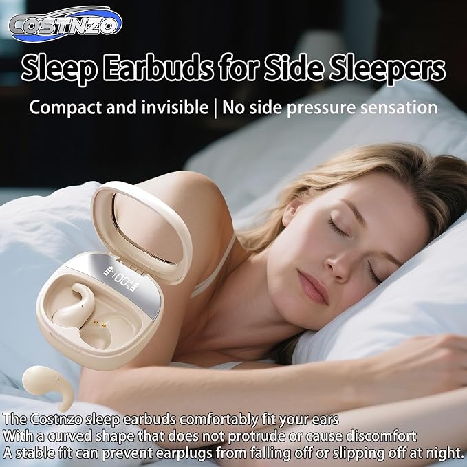 Comfortable Side Sleeping Sleep Earbuds for Side Sleepers (Cream) | Innovation Sleep Mode, Invisible Earbuds, Non-In-Ear Design Focused On Ear Canal Health, Sleeping Headphones