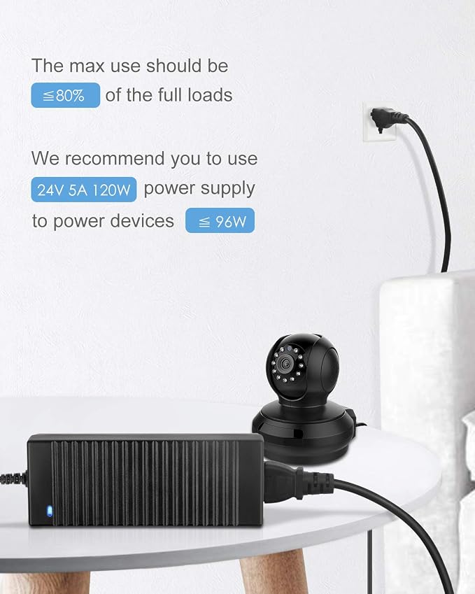 ALITOVE 24V Power Supply DC 24 Volt 5A AC Adapter 100-240V AC/DC Adapter Transformer Compatible 5 Amp 4A 3A 2.7A 2.5A 2A with 5.5 * 2.5mm/2.1mm Tip for LED Strip CCTV Camera Printer LCD Monitor