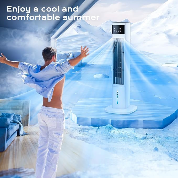 3-in-1 Portable Air Conditioners for Room, Evaporative Air Cooler, 4 Modes 3 Speeds/24H Timer, Fast Cooling Portable AC Unit, Remote 60° Oscillating Tower Fan, Quiet Swamp Cooler for Bedroom Office