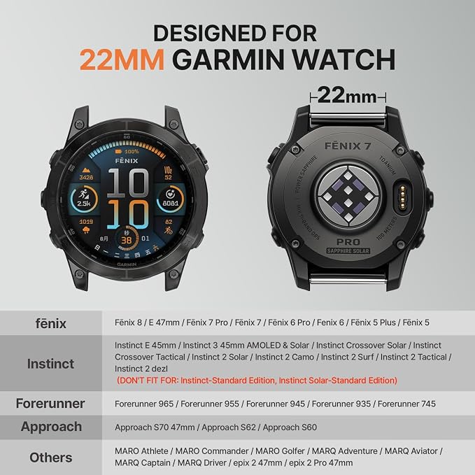 Bandletic Compatible with Garmin Instinct Watch Bands - 22mm Quick Fit Rugged Nylon Replacement Band for Fenix 8 E 47mm/7 6 Pro/5 Plus/Instinct 2 3 E 45mm/Forerunner 970 965/Approach S70 S62/Epix Pro
