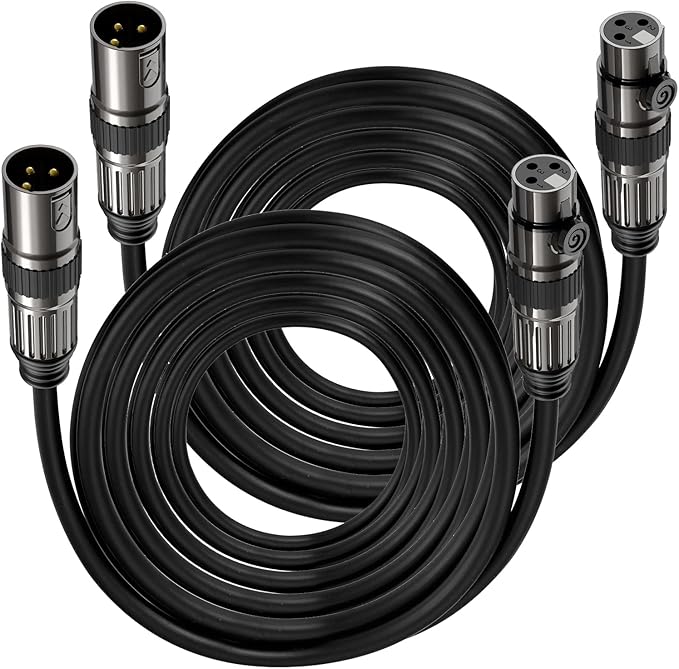 Caiord XLR Microphone Cables, 2 Pack 15 Feet Oxygen-Free Copper 3-Pin Male to Female Microphone Cable for Speaker, PA System, Podcast Audio Mixer, Studio Monitors, Audio Recording and More