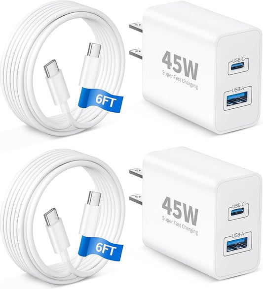 WODENTA iPhone 17/17e/17 Pro Max Charger Fast Charging, 2 Pack 45W Dual Port USB C Fast Wall Charger Block with 6FT Type C Cable Cord for iPhone 17e/17/17 Pro Max/Air/16/16 Pro Max/15/15 Plus, iPad