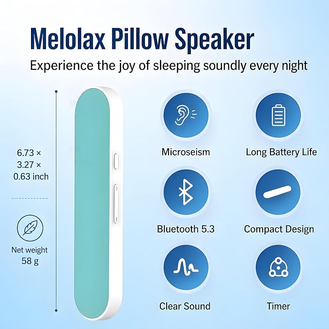Under Pillow Speaker with Bluetooth, Memory Card Playback, Timer Function/Volume Control, Deep Base Flat Soft Design for Sleep and Bedtime Entertainment(Blue)