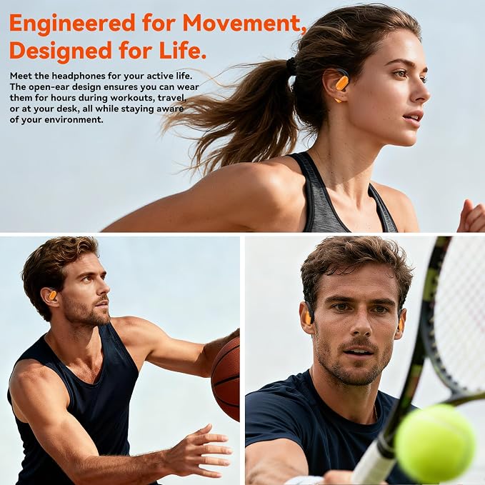 Bone Conduction Headphone Wireless Bluetooth 5.4, 0.8g Pillow Sleep Earbuds with HD Mic/Touch Control/Clear Calls, Open Ear Headphones with Earhook for Cycling Yoga Workouts(Orange)