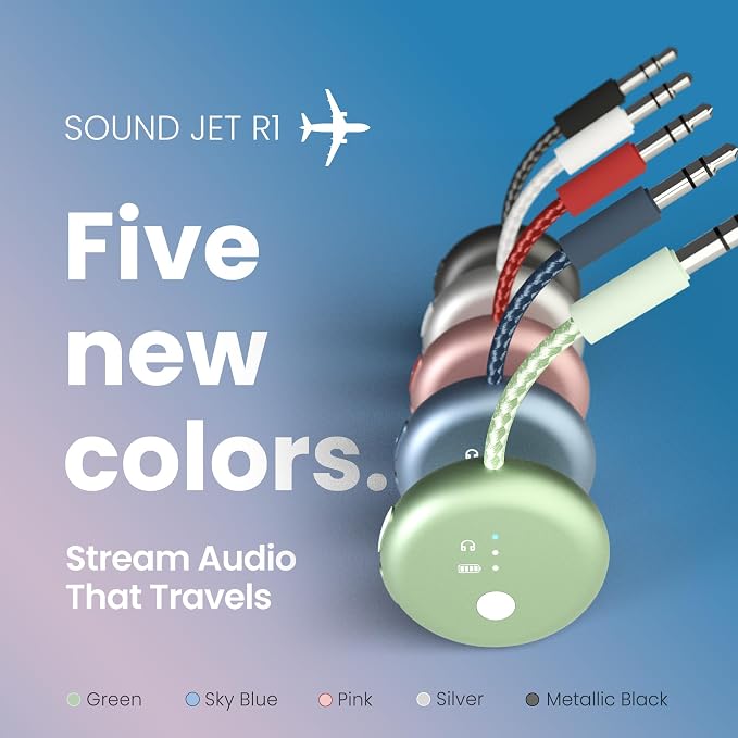 Avantree SoundJet R1 – 25Hr Airplane Bluetooth Adapter for All AirPods | Qualcomm Chipset & aptX Adaptive, Wireless Audio Transmitter for Flight Travel, Works with Bose & Other Headphones