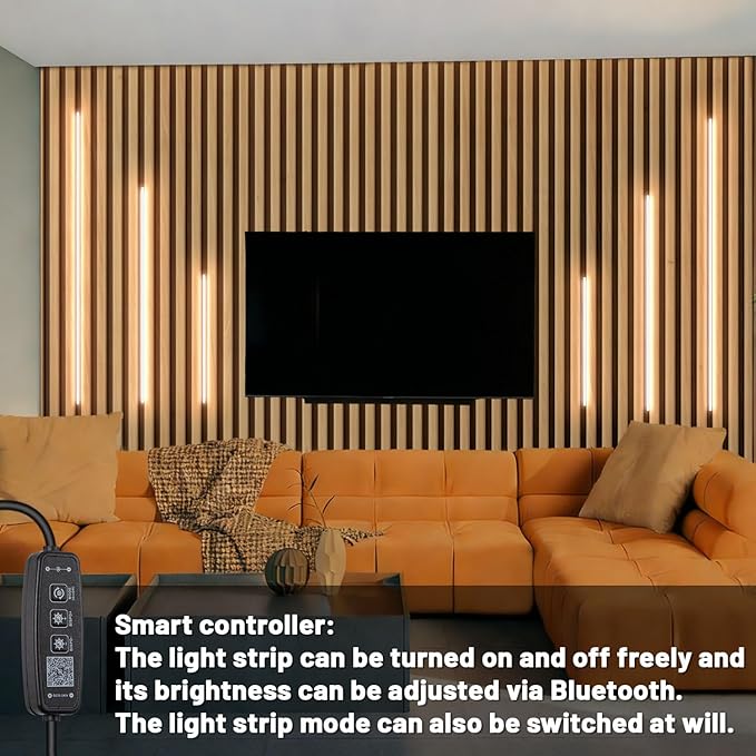 Lichaser 6 Rolls 9.84ft Bluetooth Warm White COB LED Lights for Acoustic Panel, Smart Wood Slat Wall Panel Light Strip with 2.4G Remote and App Control, for Cabinets, Kitchen and Shelves Lighting