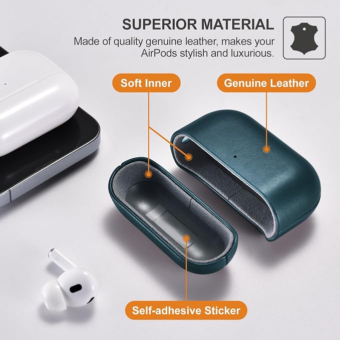 ICARER AirPod Pro 3 Case, 100% Geniune Leather Case, Handmade Top Grade Vintage Cover, Shockproof Protective Cover Support Wireless Charging, Compatible with AirPods Pro 3 2025 Model (Blue)