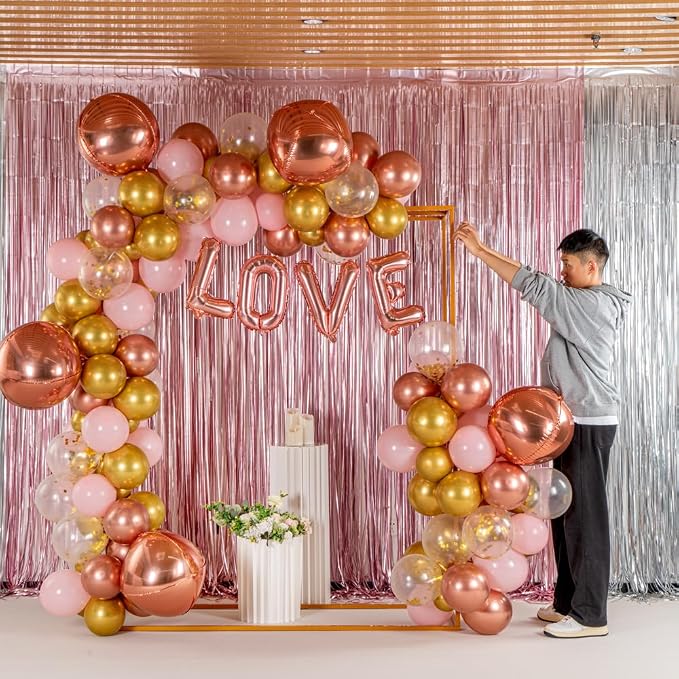 Restaurantware-Balloonify Balloon Garland Set, 1 Party Decoration Kit - 135 Balloons, With Chain, Pink & Gold Latex Balloon Arch Kit, Includes Glue Dots