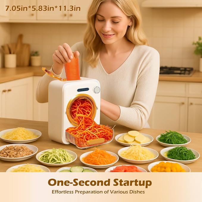Electric Cheese Grater with 3 Set Blades, Automatic Efficient Slicer & Grater & Shredder for Carrot, Potato, Cabbage & More Vegetables/Salad/Cheese, 4" Large Feed Tube, Built-in Blade Storage Box