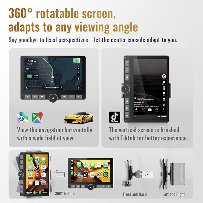 Haudio 10.1" Single Din Android Car Stereo with 360° Rotatable Touch Screen - Android 13, Wireless CarPlay & Android Auto, 2G+64G, Built-in GPS/Wi-Fi/Bluetooth, Includes Backup Camera.