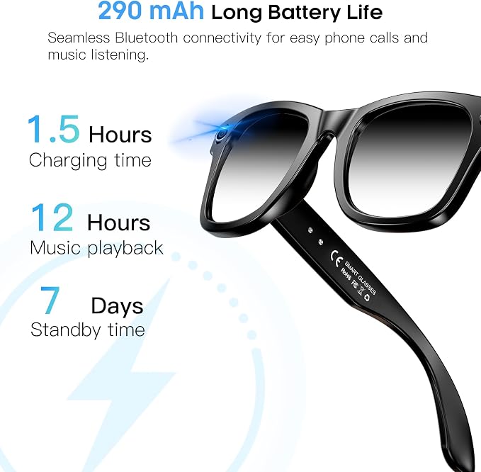 AI Smart Camera Glasses for Men Women, 4K Photography,1080P HD Video Recording,Real-Time Translation, Open-Ear Audio,Voice Assistant, Lightweight (Black Frame-Photochromic Lens)